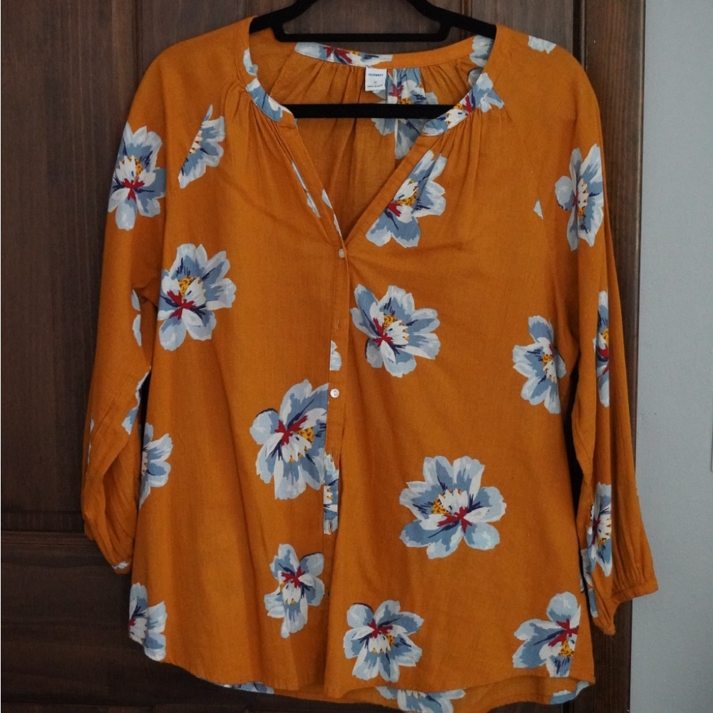Long sleeve floral blouse yellow